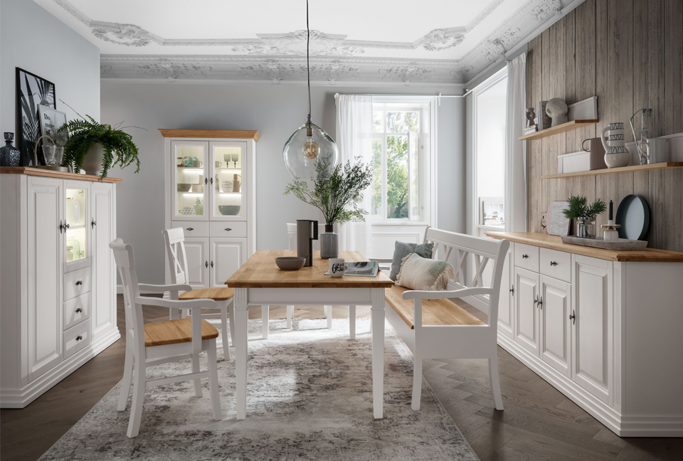 meuble salle à manger cottage blanc et bois